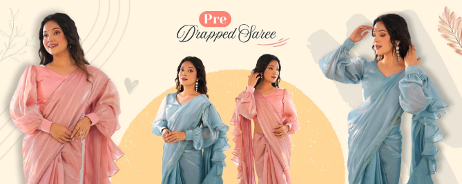 Four women wearing pink and blue sarees