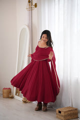Maroon Mal Chanderi Mirror Work 16 Kali Anarkali Suit
