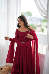 Maroon Mal Chanderi Mirror Work 16 Kali Anarkali Suit