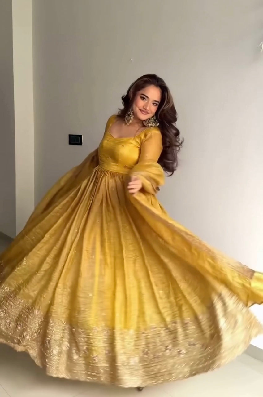 Yellow Designer Party Wear Anarkali Suits