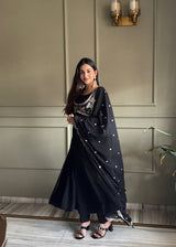 Noor Black Heavy Embroidered Koti Designer Anarkali Set
