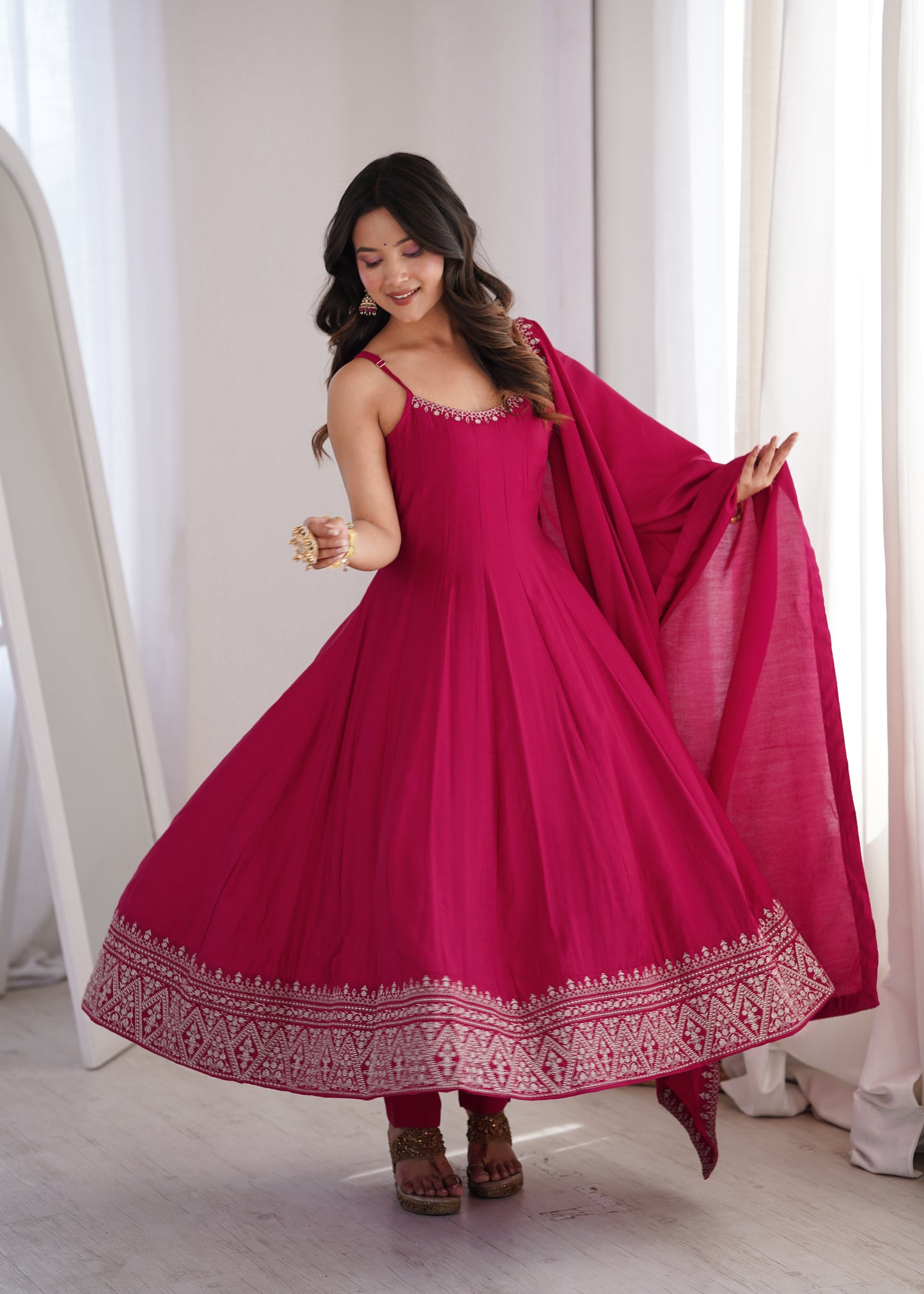 Rani Pink Color Stylish Anarkali Set