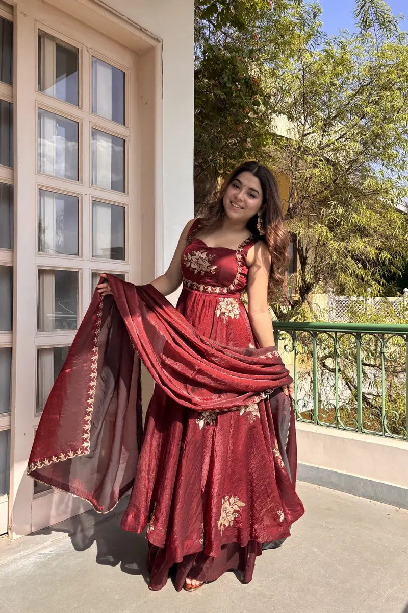 Maroon Raktima Silk Suit Set