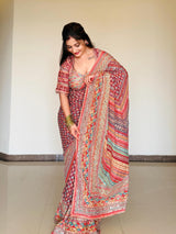 Multicolour Designer Saree With Blouse Material