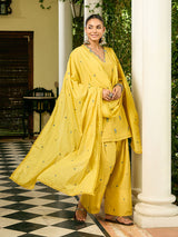 Yellow Embroidered Chanderi Kurta with Farshi Salwar