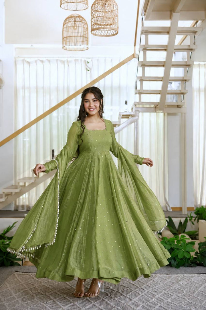 Green Suvarna Salsa Delicate Foil Work Anarkali Suit