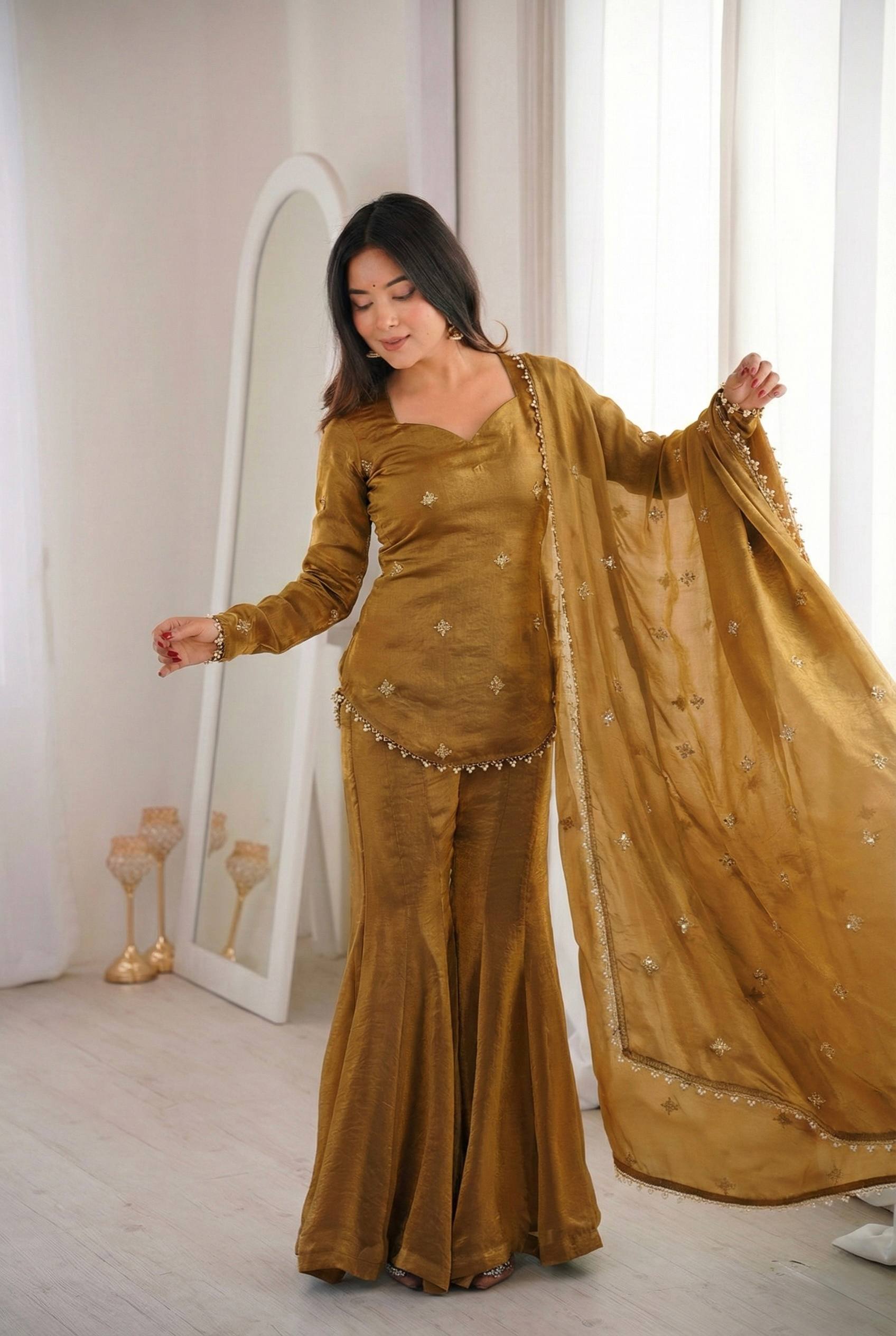 Modern Style Fendy Silk Sharara Set