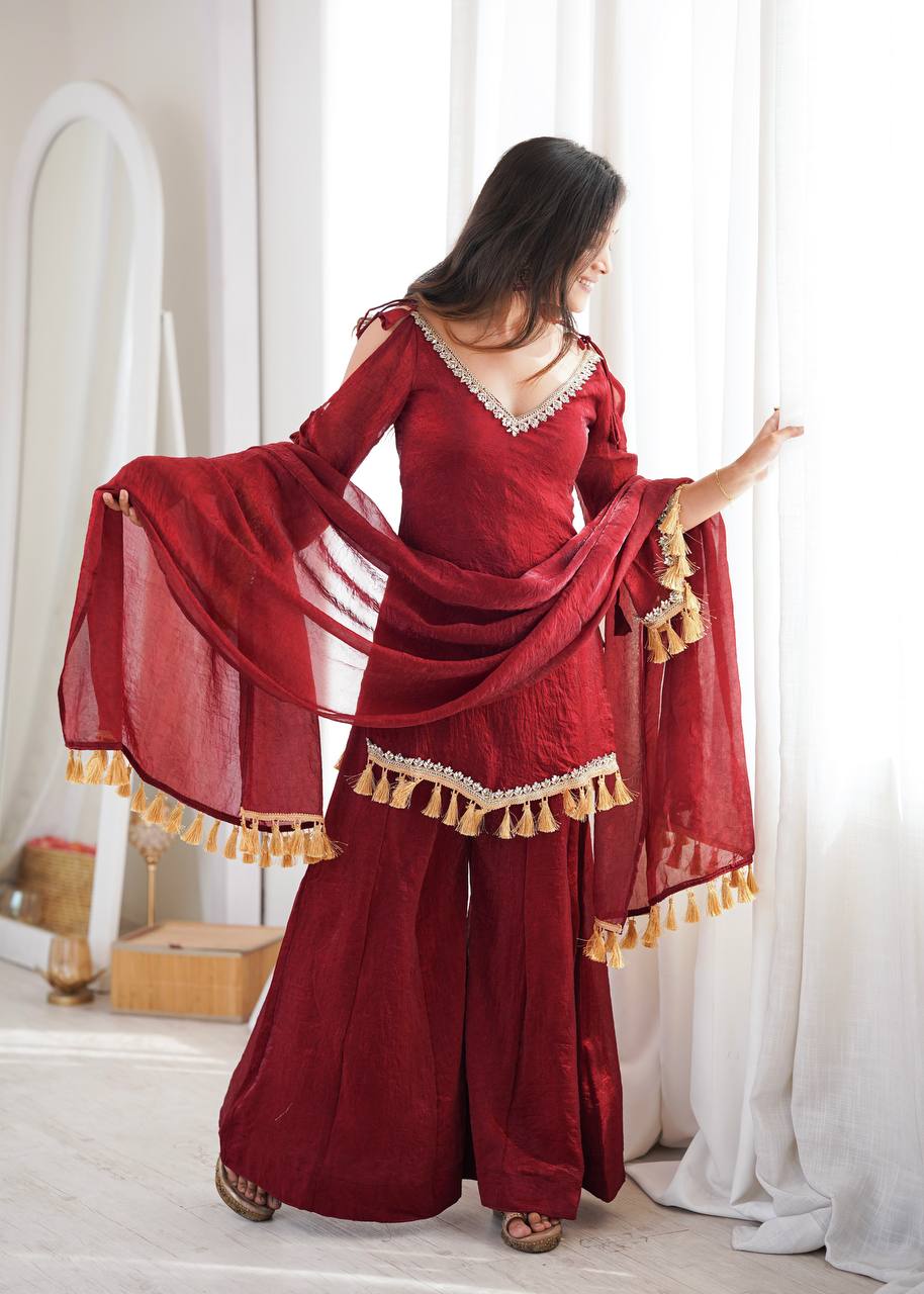 Gold Color Mirror & Tassel Work Ethnic Suit Set