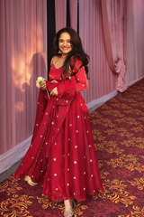 Avisha Fendy Silk Blush Pink Anarkali Premium Suit Set