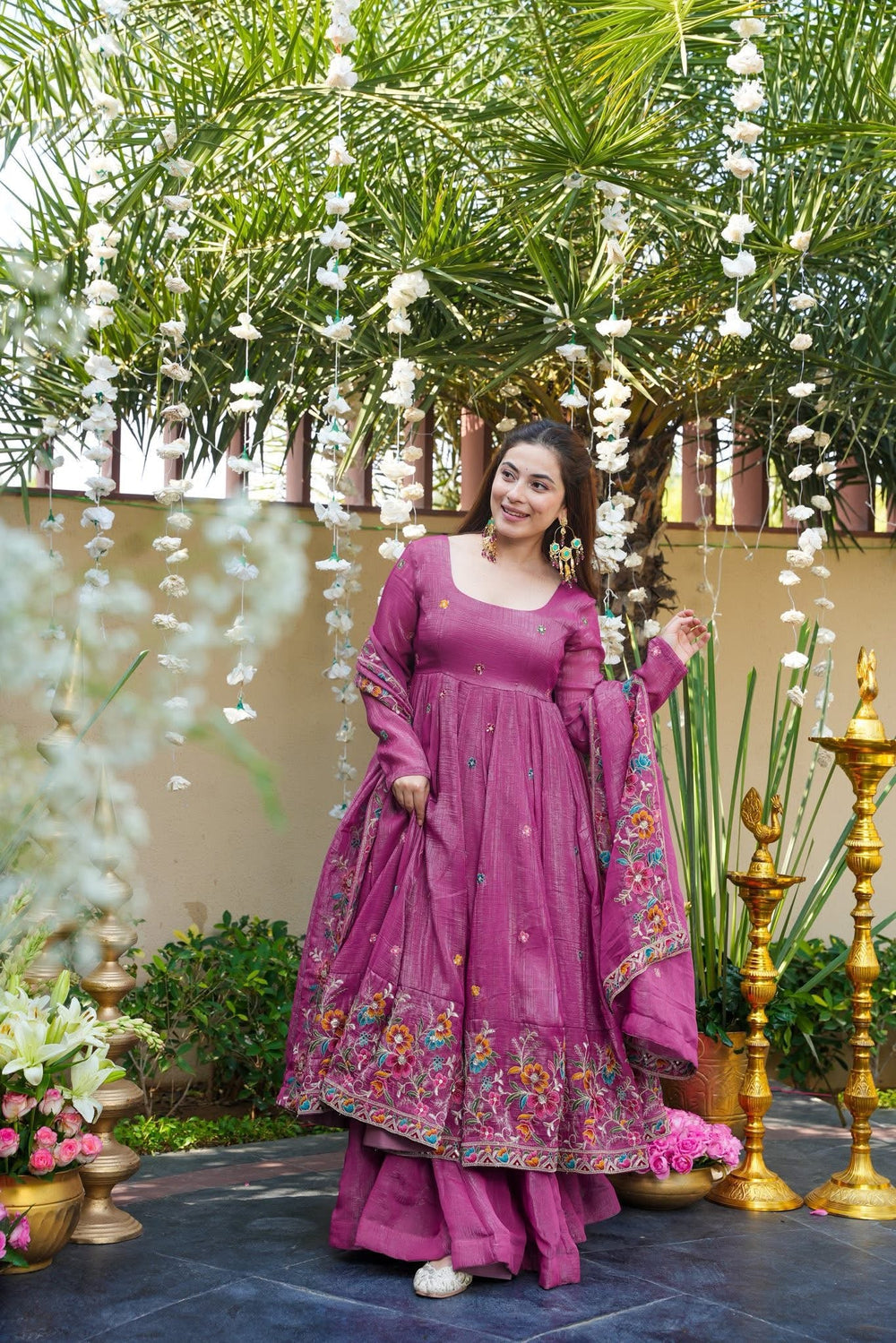 Dusty Rose Shades Anarkali Plazo Suit Set