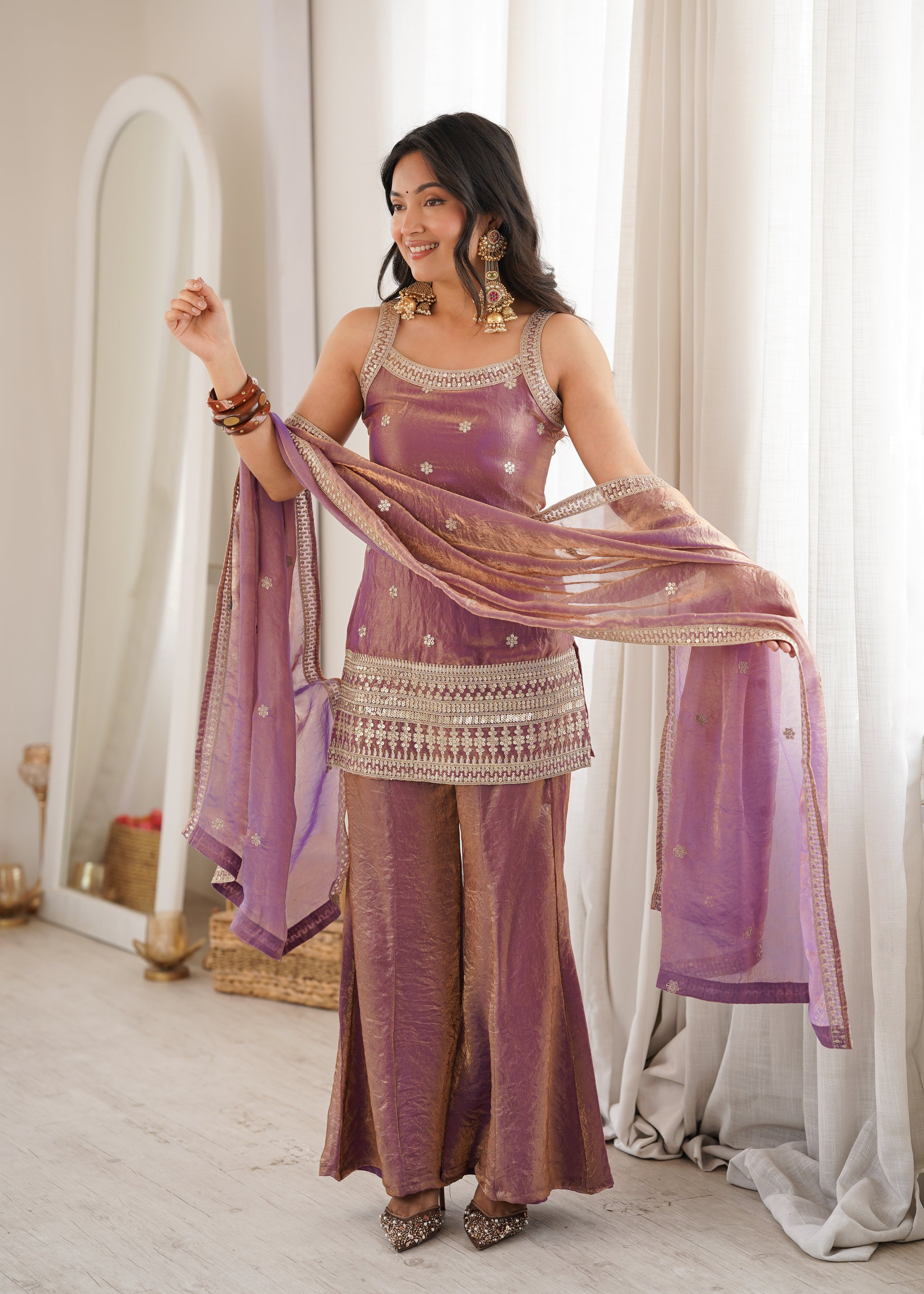 Most Stylish Embroidered Bell Bottom Suit Set