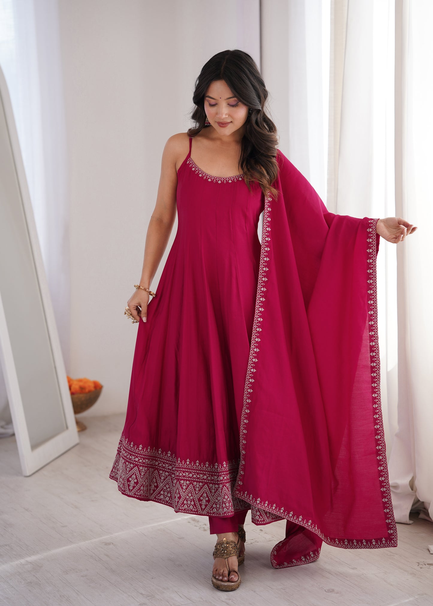 Rani Pink Color Stylish Anarkali Set