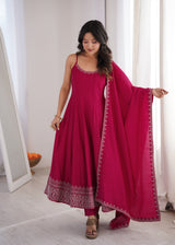 Rani Pink Color Stylish Anarkali Set