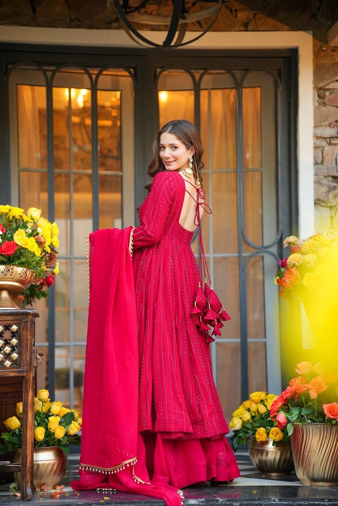 Rani Pink Color Faux Blooming Embroidered Sharara Suit