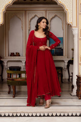 RED COLOR GEORGETTE BASE HAND WORK ANARKALI SUIT SET