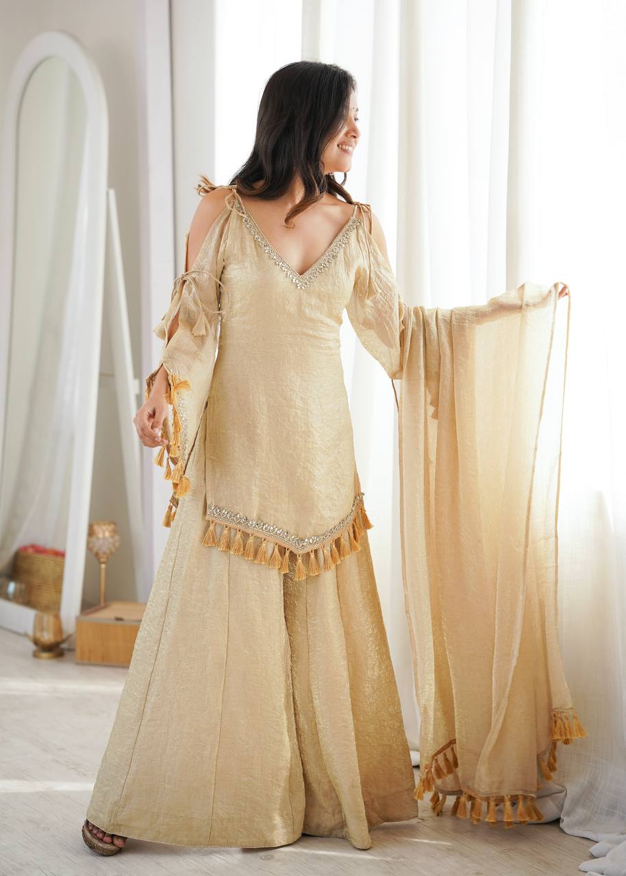 Gold Color Mirror & Tassel Work Ethnic Suit Set