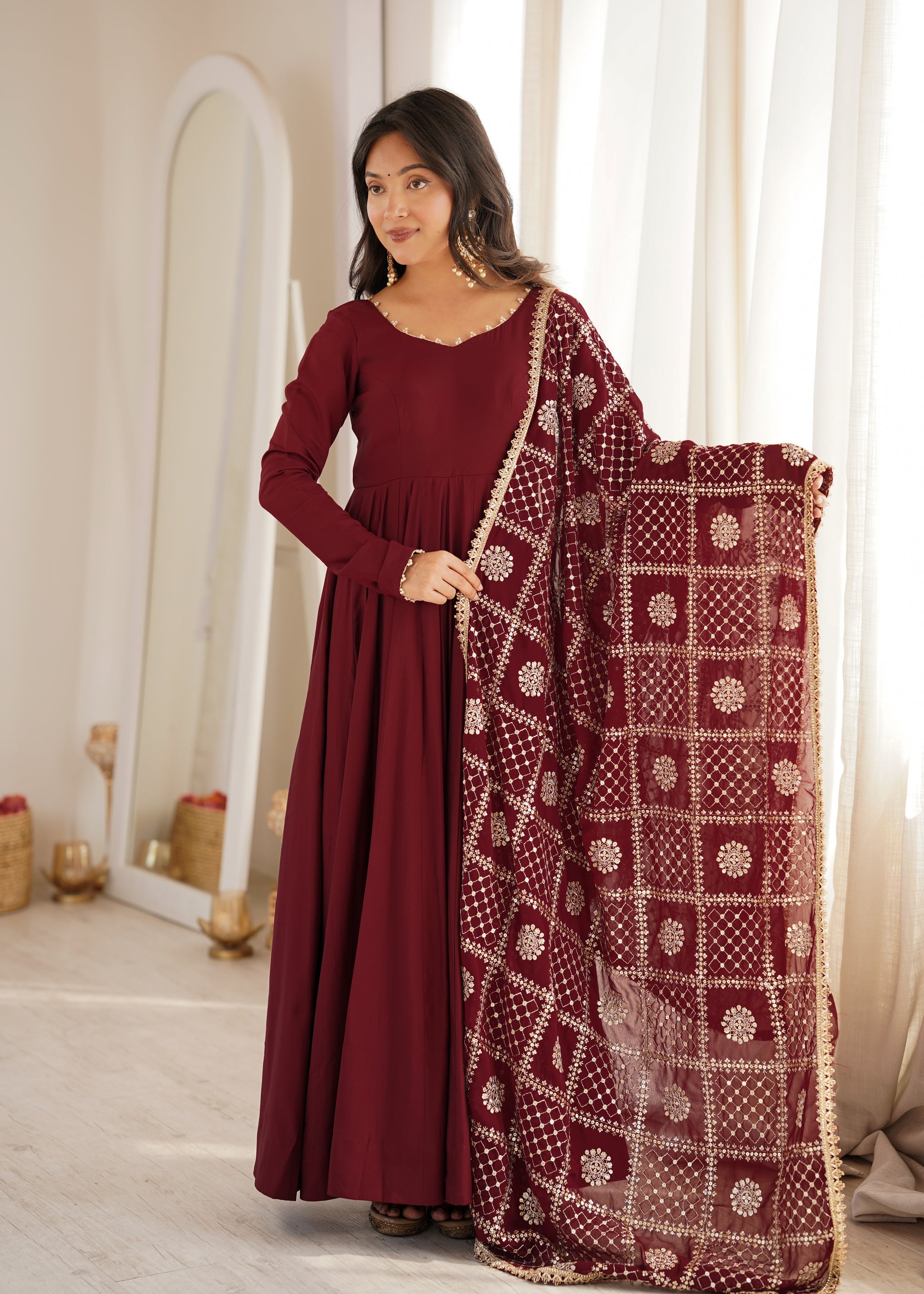 Chanderi 16 Kali Anarkali With Designer Dupatta