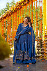 Aamani Blue Floral Anarkali Suit Set