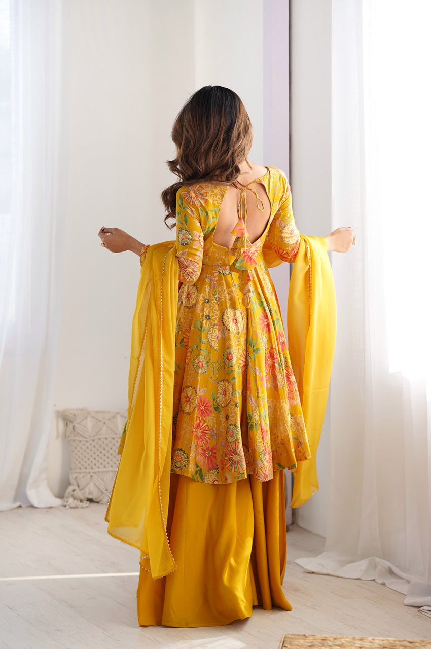 Floral Designer Peplum Plazo Kurta Set
