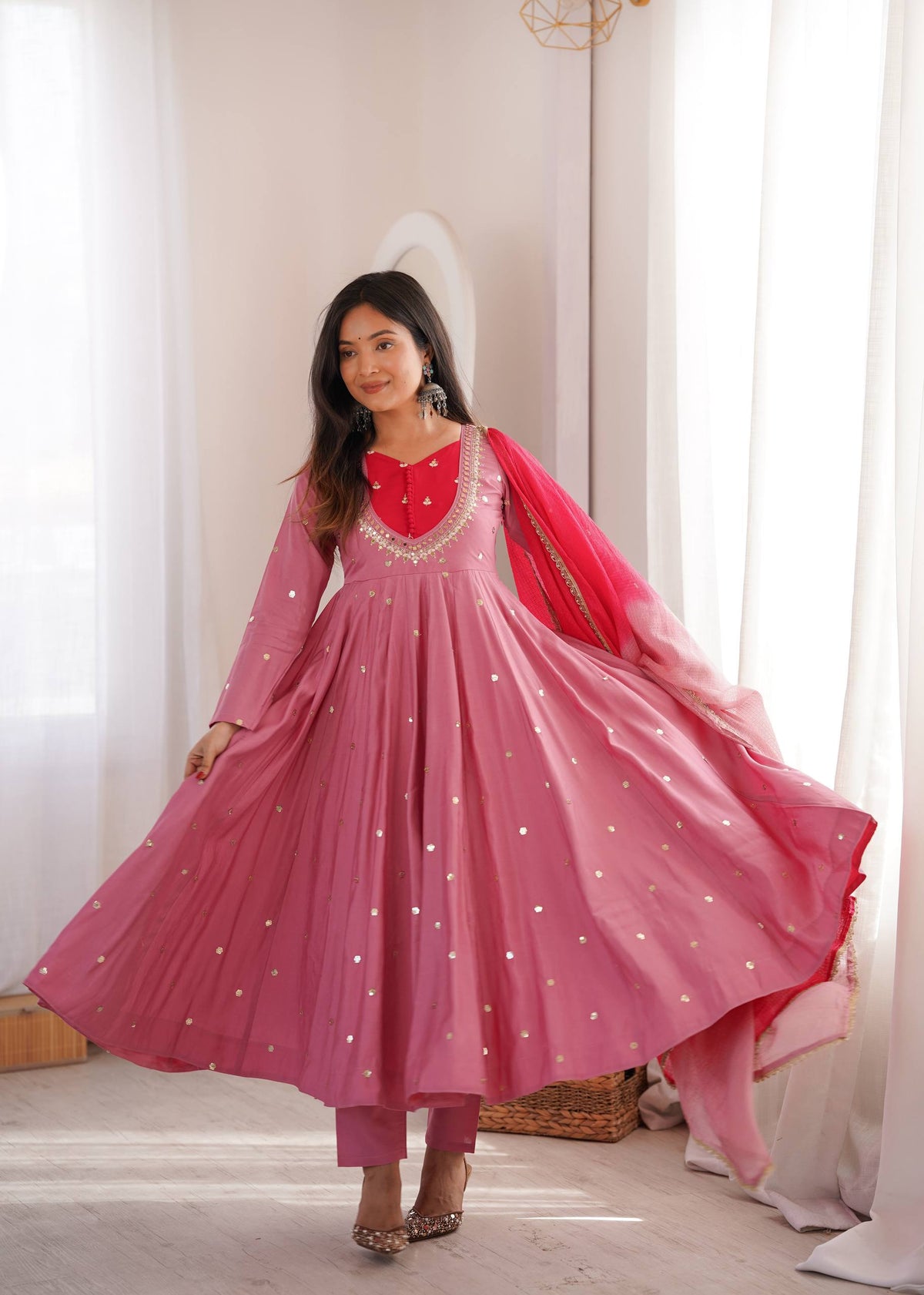 Full Flared Anarkali Suit With Delicate Mirror Work Detailing
