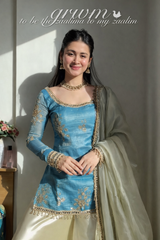 Tea Blue Embroidery Work Kurta Set