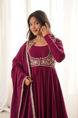 Deep Magenta Roman silk Anarkali suit