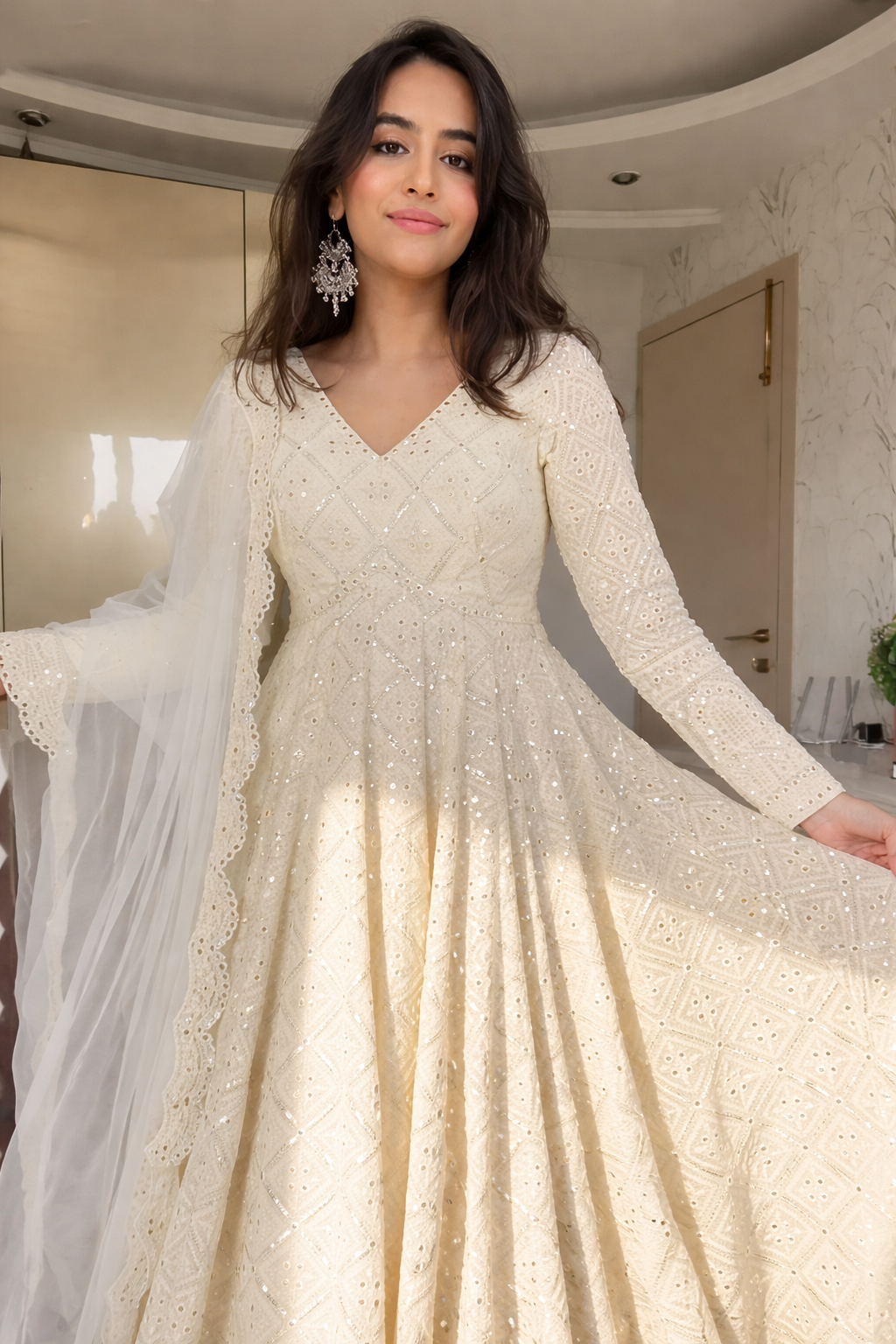 Aniska Lakhnavi Embroidered Work Anarkali Suit Set