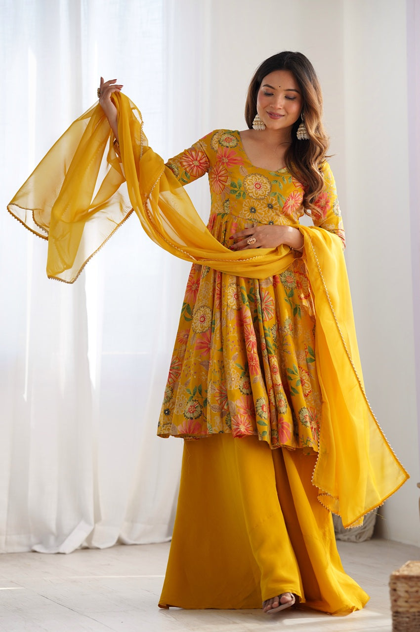 Floral Designer Peplum Plazo Kurta Set