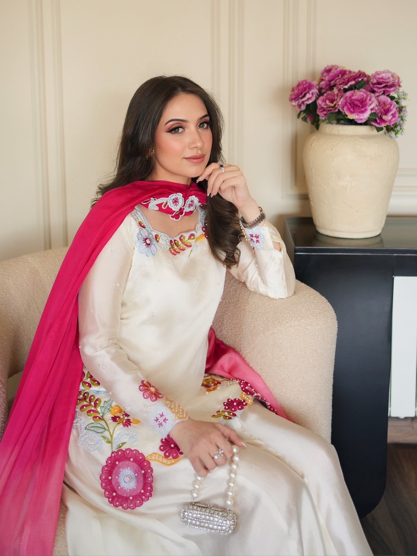 Ivory Pakistani Floral Farshi Salwar Suit Set