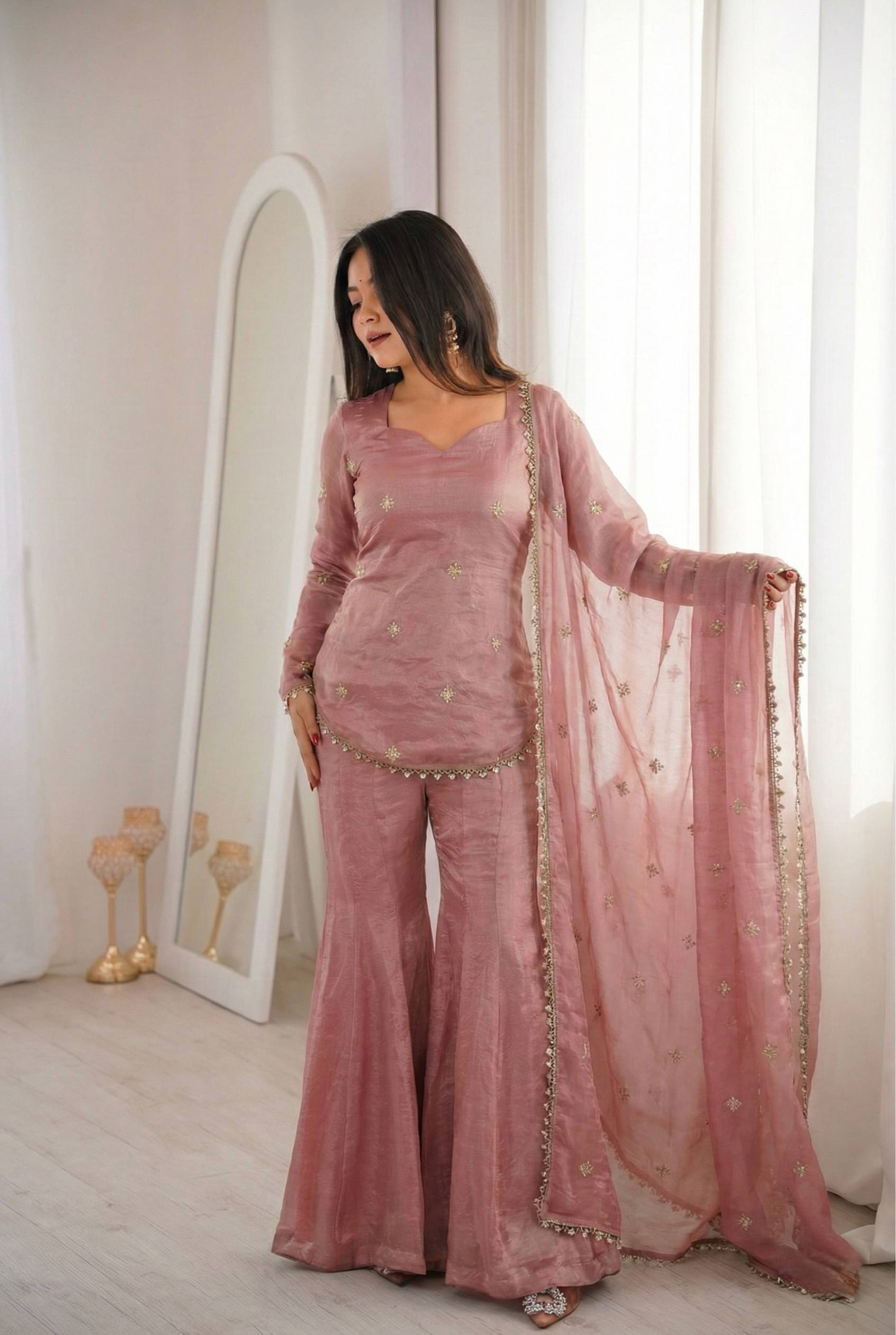 Modern Style Fendy Silk Sharara Set