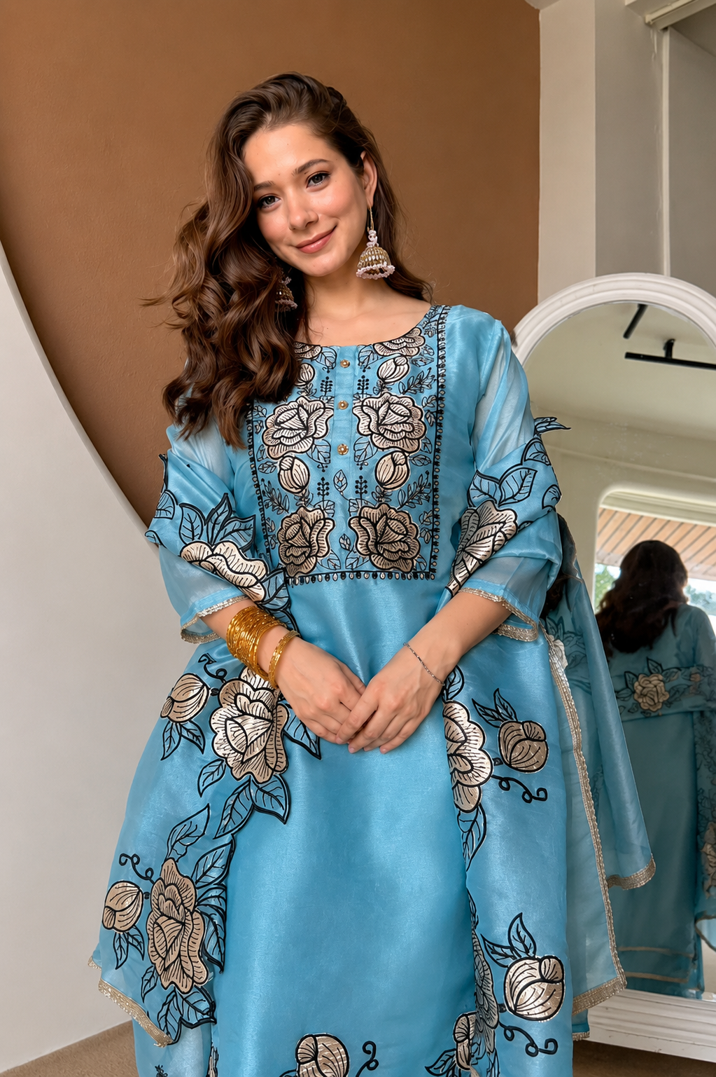 Sunehri Floral Embroidered Suit Set