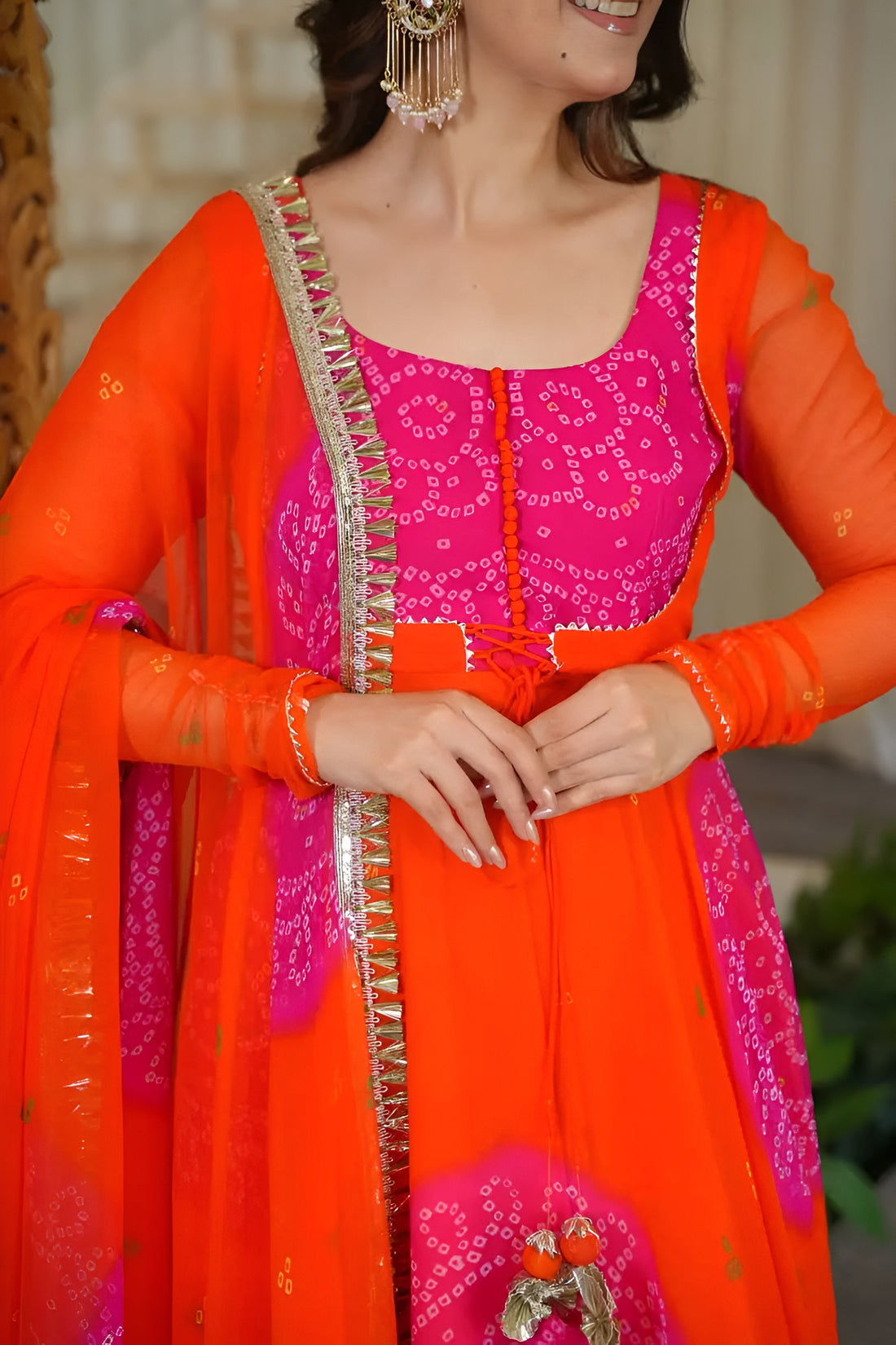 Kesariya Bandhej Designer Anarkali Suit Set