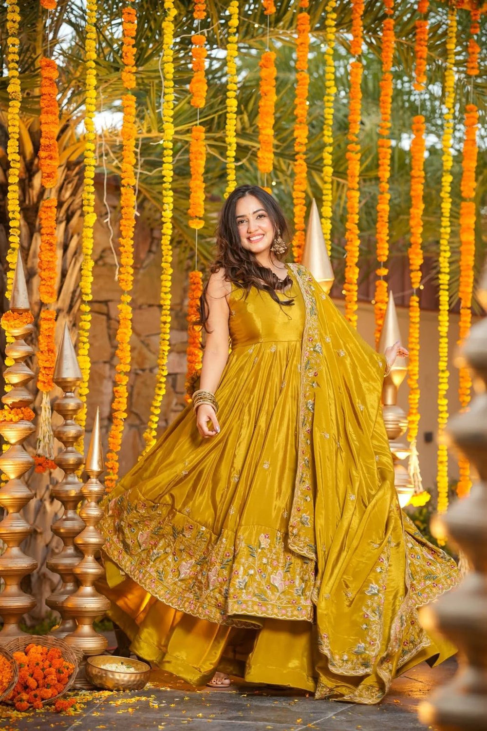 Millow Yellow Floral Anarkali Suit Set