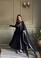 Noor Black Heavy Embroidered Koti Designer Anarkali Set