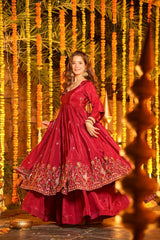 Ravisha Red Floral Anarkali Suit Set