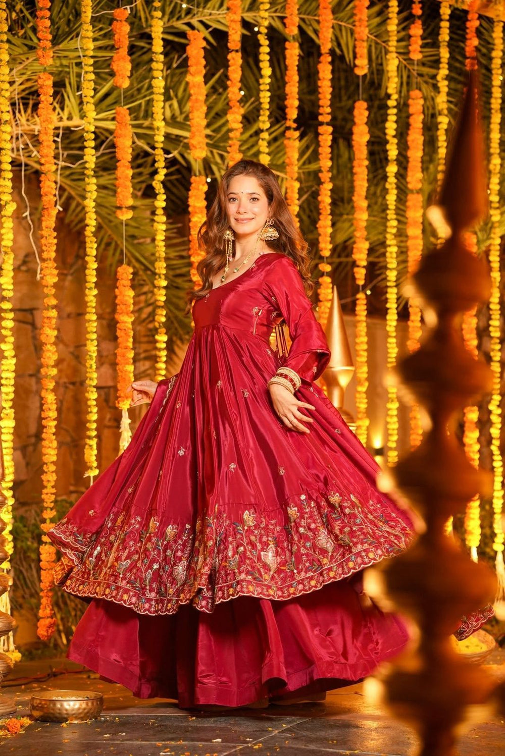 Ravisha Red Floral Anarkali Suit Set