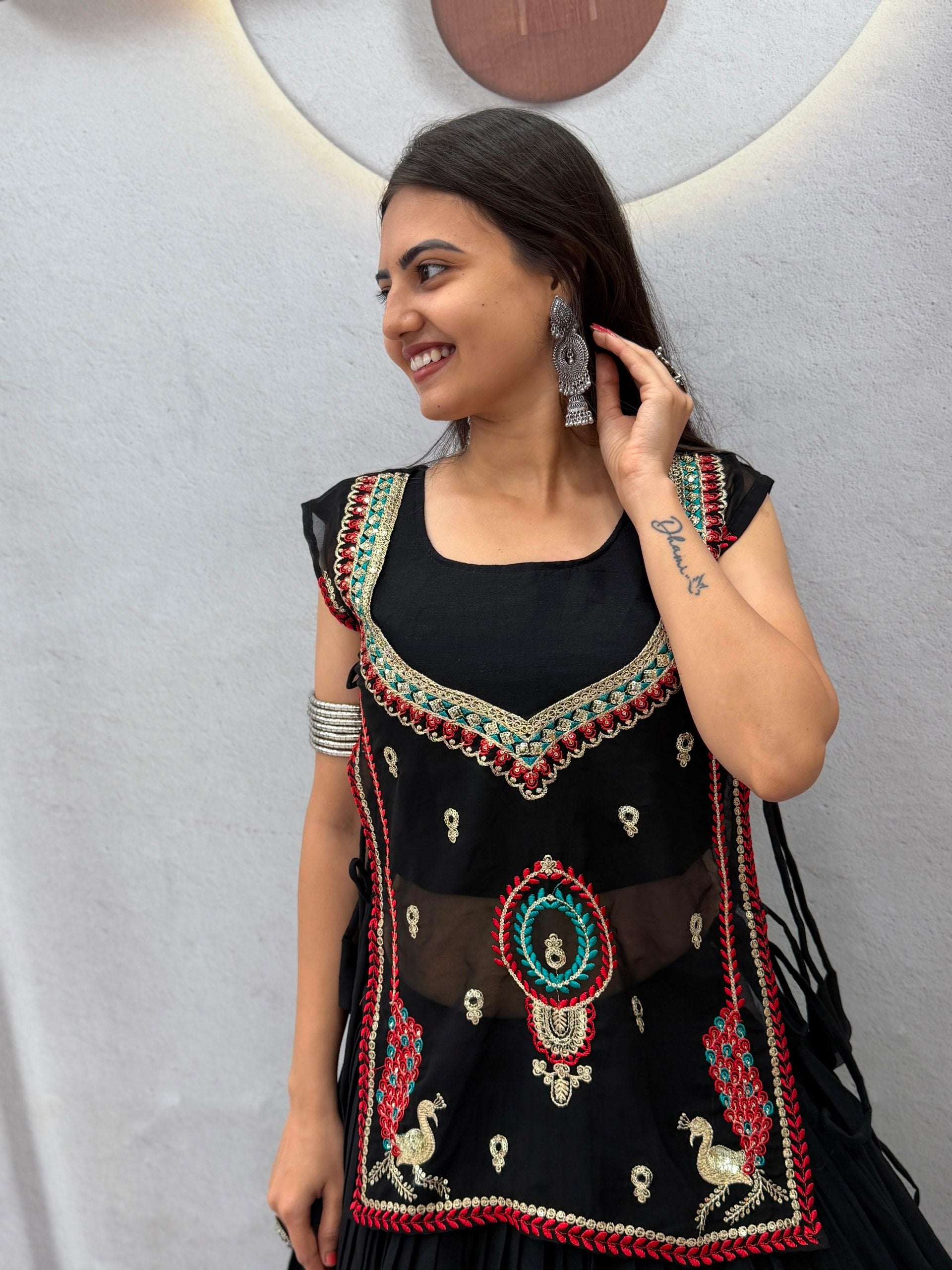 Black Pure Khadi Cotton Crop Top Chaniya Choli With Shrug