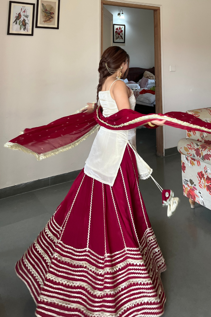 Ivory and Maroon Elegant Top Bottom Dupatta Suit Set