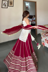 Ivory and Maroon Elegant Top Bottom Dupatta Suit Set