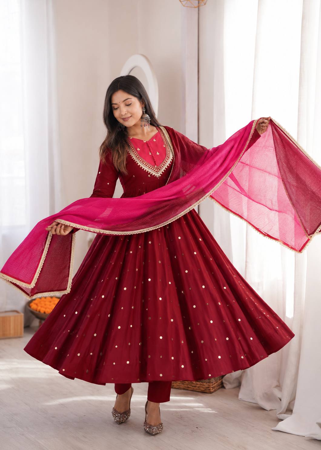 Full Flared Anarkali Suit With Delicate Mirror Work Detailing