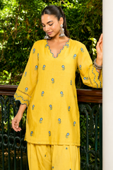 Yellow Embroidered Chanderi Kurta with Farshi Salwar