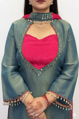 Premium Golden Roman Glass Silk Bustier Suit Set