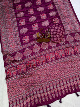 Elephant Mirror Work Ajrakh Printed Saree