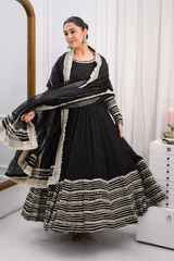 Noor Black Color Embroidered Work Anarkali Suit Set