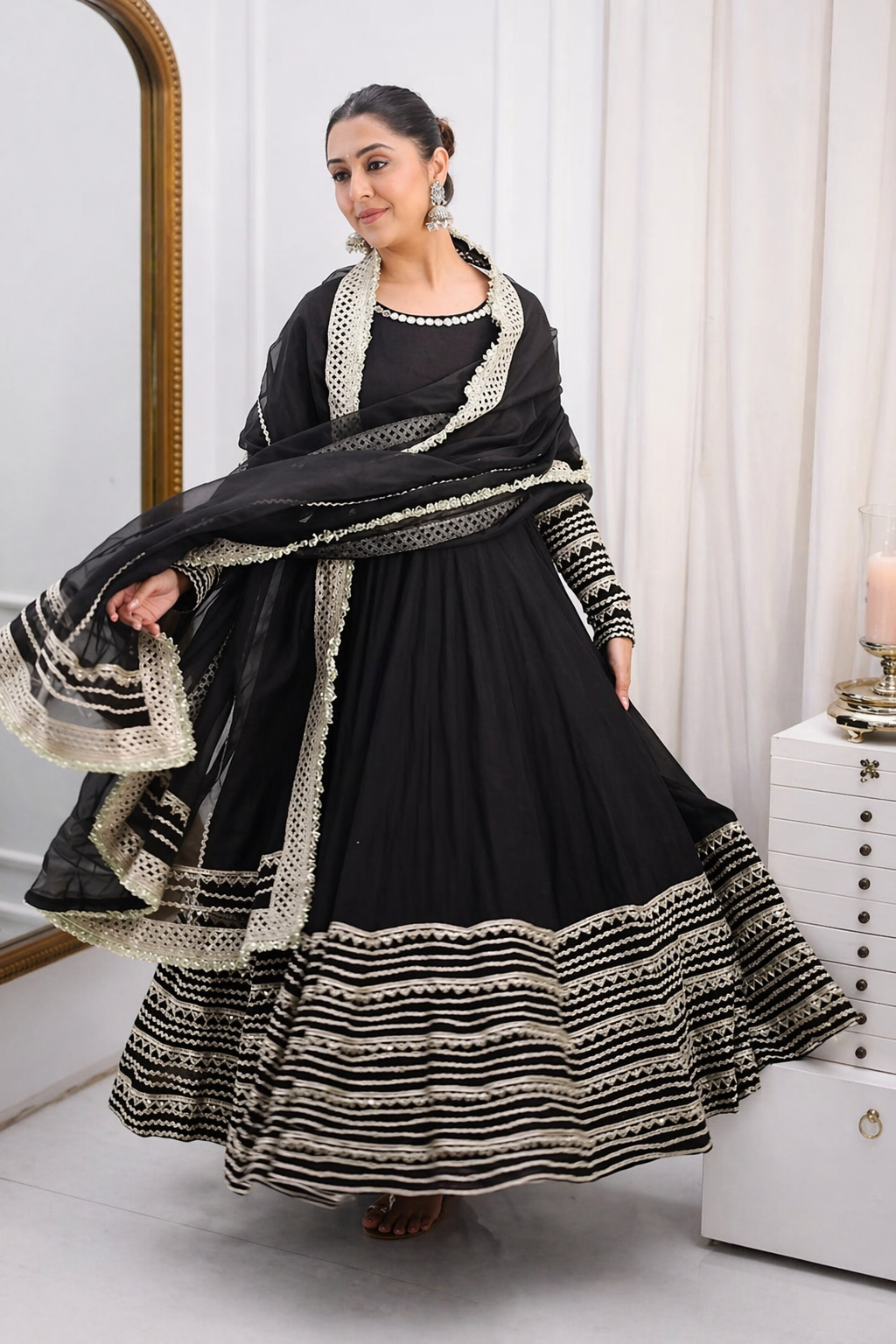 Noor Black Color Embroidered Work Anarkali Suit Set