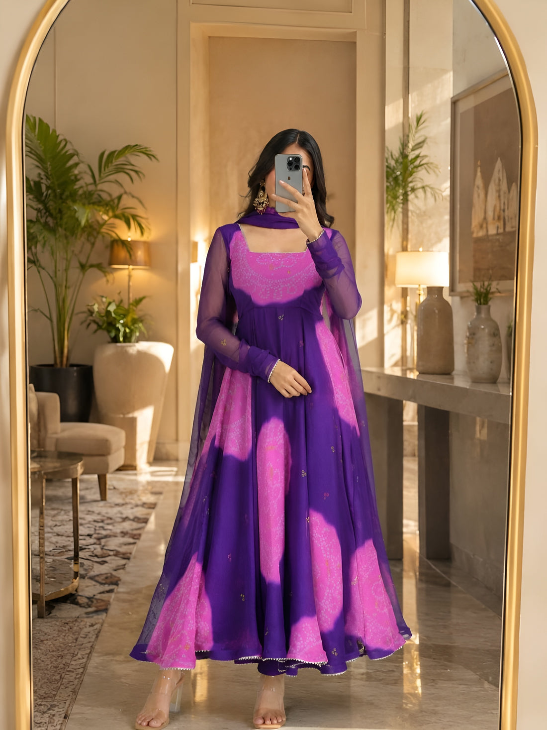 Rimjhim Purple Bandhej Designer Anarkali Suit Set