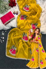 Yellow Dulha Dulhan Moti Cutdana & Sequence Bead Work Saree