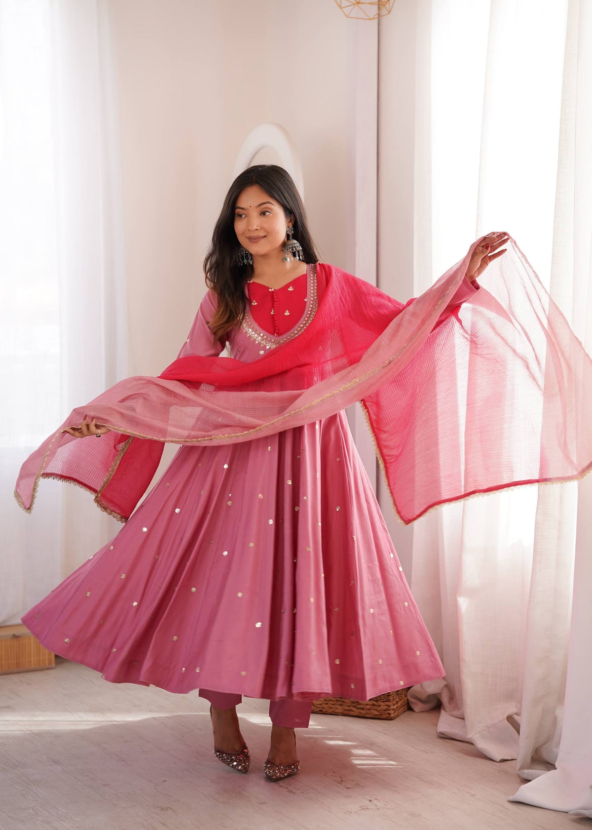 Full Flared Anarkali Suit With Delicate Mirror Work Detailing