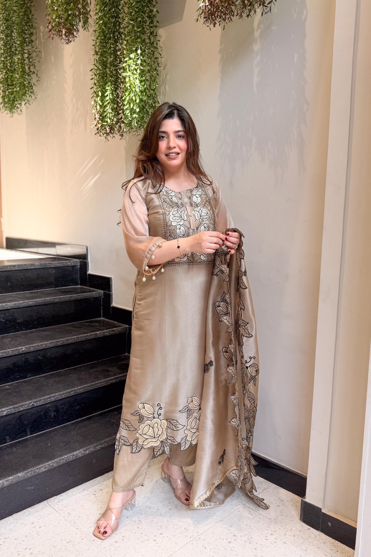 Sunehri Floral Embroidered Suit Set