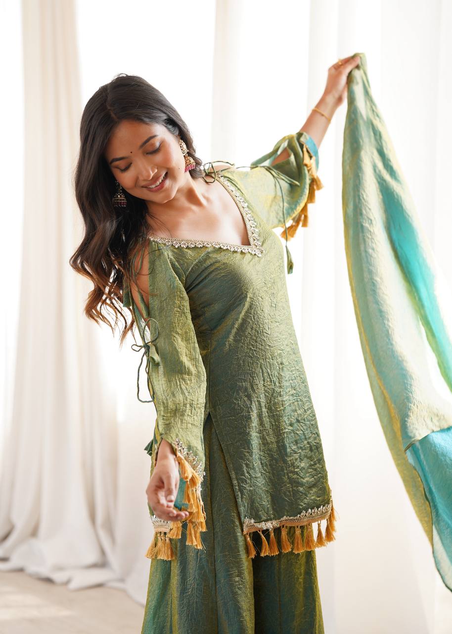 Gold Color Mirror & Tassel Work Ethnic Suit Set